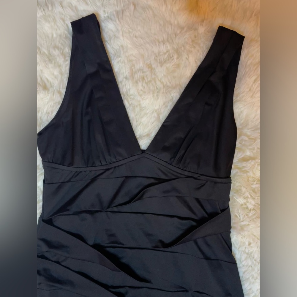 Black ruffle silk like mini dress